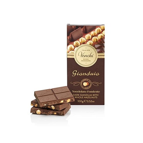 Venchi - Tablette de Chocolat au Lait au Gianduja et Noisettes du Piémont IGP entières, 100 g - Sans gluten