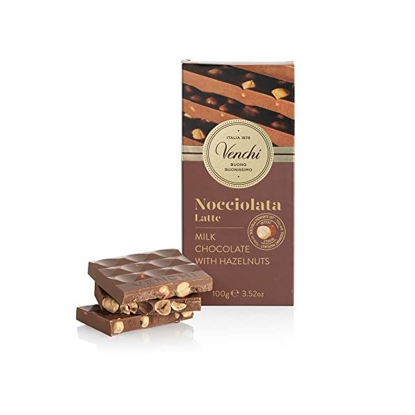 Venchi Tablette de chocolat au lait aux Noisettes du Piémont entières, 100&nbsp;g - Sans gluten