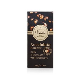 Venchi - Barre au Chocolat Noir et aux Noisettes Entières du Piémont, 100 g - Sans Gluten - Vegan