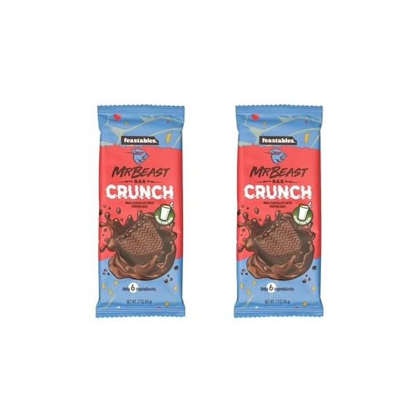 MrBeasts Feastables Duopacks - Deux barres délicieuses dans un paquet boîte aux lettres Duo 2x Milk Crunch 
