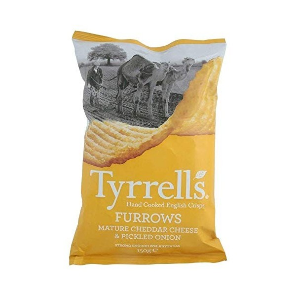 Tyrrells Furrows Hand Cooked English Crisps - Mature Cheddar & Pickled Onion 150g 