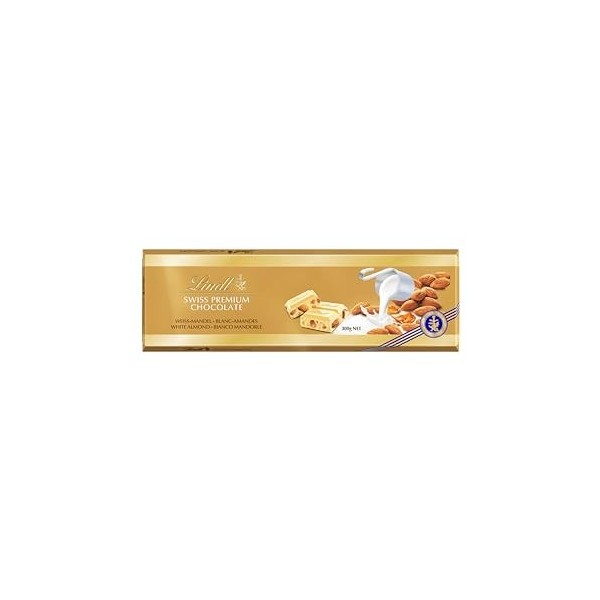 Lindt - Tablette SWISS PREMIUM CHOCOLATE - Chocolat Blanc aux Amandes, 300g