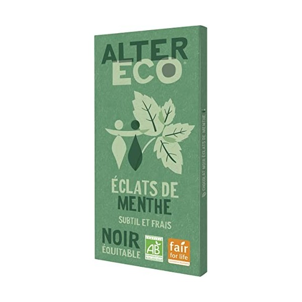 ALTER ECO - Tablette Chocolat Noir aux Éclats de Menthe - Bio & Équitable - Chocolat Pérou - Lot de 4 x 100 g