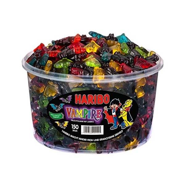 Haribo Vampire Boîte de 150 bonbons gélifiés goût fruit et réglisse, 1200 g