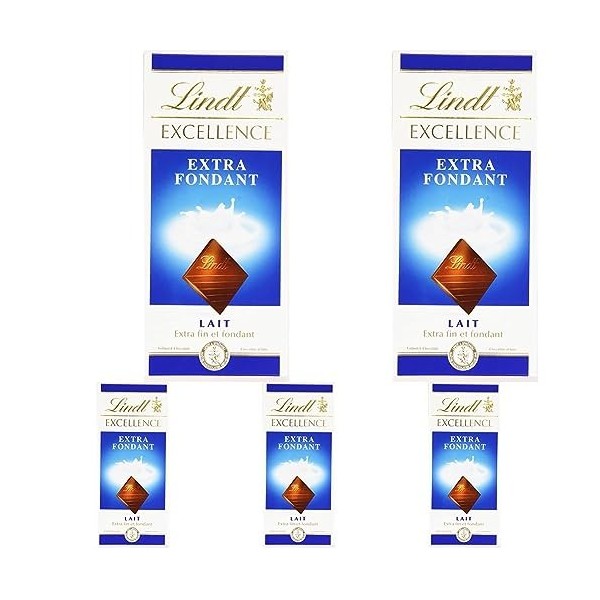 Lindt - Tablette Extra Fondant EXCELLENCE - Chocolat au Lait, 100g Lot de 5 