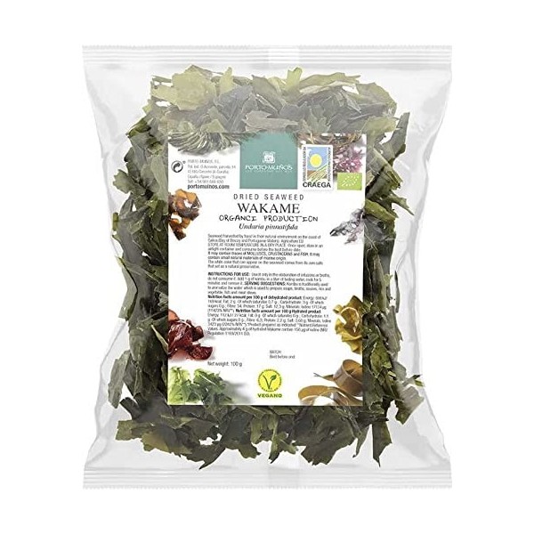 ALGUES DE MER SÉCHÉES - WAKAME BIO 100 g sac en feuille - PORTO MUINOS