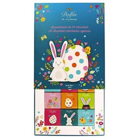 Dolfin 24 Carrés de Chocolat « Lapin de Pâques » - 6 Parfums - Lait 37% Cacao, Café au Lait, Noir 70%, Orange/Noir, Nougatine