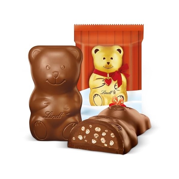 Lindt - Sachet de mini-moulages individuels fourrés TEDDY - Chocolat au Lait et cœur céréales croustillantes - Idéal pour Noë