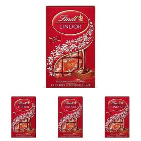 Lindt - Carrés individuels LINDOR - Chocolat au Lait - Cœur Fondant, 145g Lot de 4 