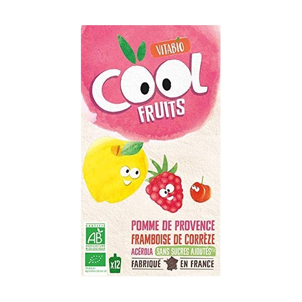 Vitabio Cool - Gourdes Fruits Pomme Framboise 12x90 g - Compote - BIO