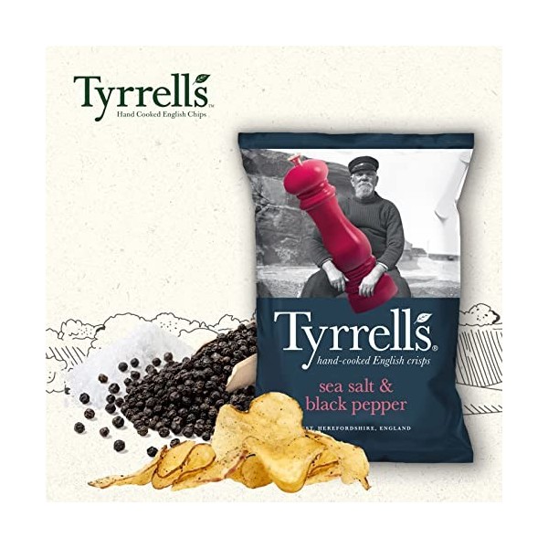 Tyrrells - Chips Lisses Sel de Mer Poivre Noir 150 g