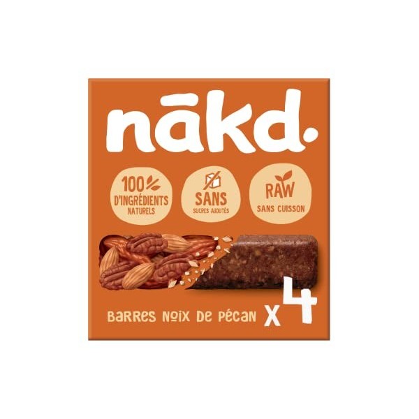 Nākd. Noix de Pécan | Raw Barres de Fruits et Noix | 100% Dingrédients Naturels | Sans Sucre Ajoutés | Vegan | 4 x 35g | 140