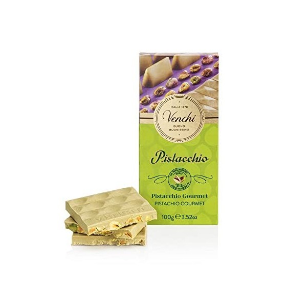 Venchi - Tablette de Chocolat Pistache Gourmet - Chocolat blanc et Crème de pistache, 100 g - Sans gluten