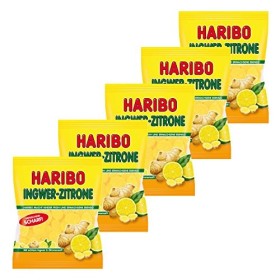 Haribo Gingembre/Citron, Lot de 5, Caoutchouc&nbsp;–&nbsp;Babyours&nbsp;–&nbsp;Vin en Caoutchouc, Fruit Caoutchouc en Sachet, Pochette