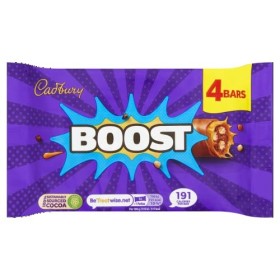 Cadbury Boost Original Lot de 4 barres de chocolat remplies de biscuits et de cacao avec caramel à mâcher et chocolat au lait