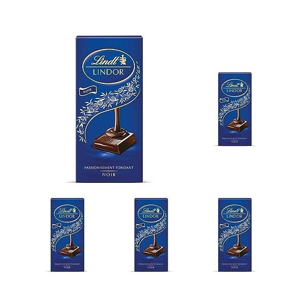 Lindt - Tablette LINDOR - Chocolat Noir - Cœur Fondant, 150g Lot de 5 