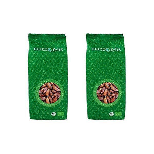 Mundo Feliz - Lot de 2 sachets de dattes séchées bio dénoyautées, 2 x 500 g