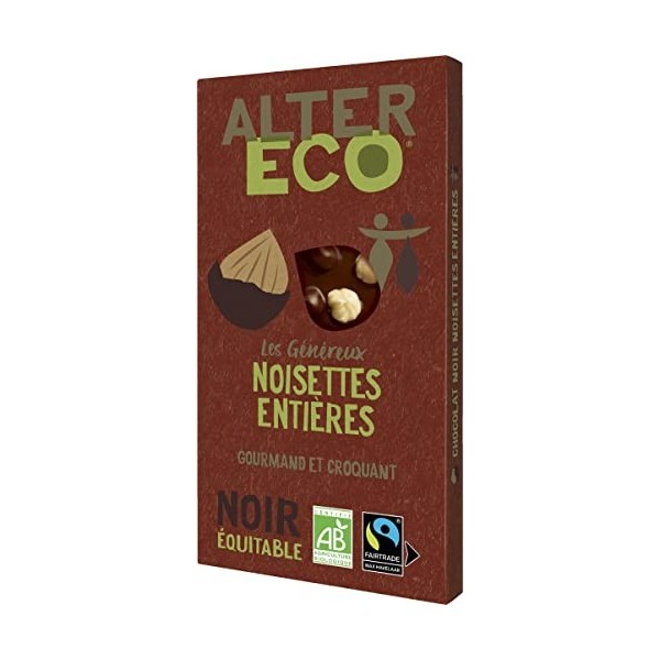 ALTER ECO - Tablette Chocolat Noir aux Noisettes Entières - Bio & Équitable - Chocolat Pérou - Lot de 3 x 200 g