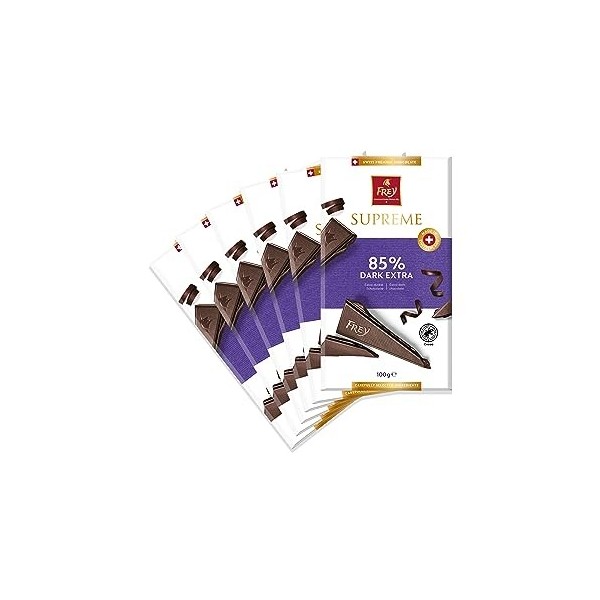 Frey Supreme Dark 85% Chocolate - Fabriqué en Suisse - Certifié Rainforest Alliance - Chocolats à offrir - Grand paquet 6 x 1