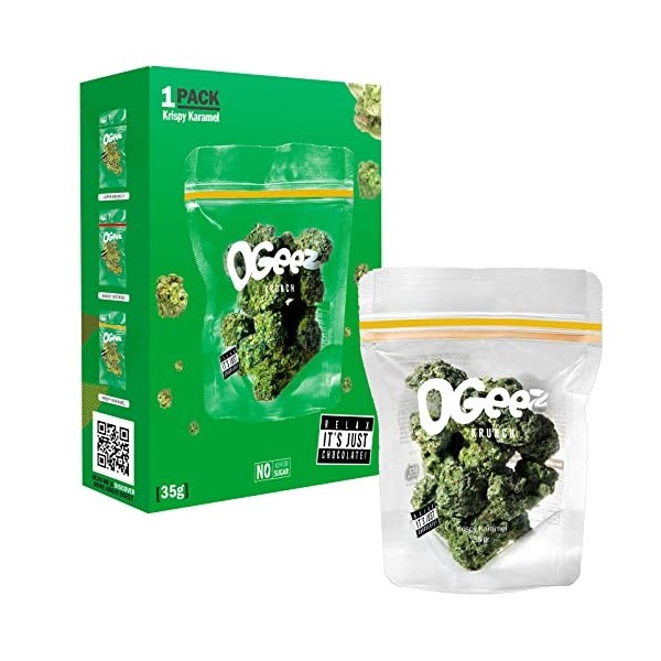 OGeez Chocolate Croustillant de pépites de chocolat aux herbes  - Détendez-vous, cest juste du chocolat 35g Krispy Karamel 