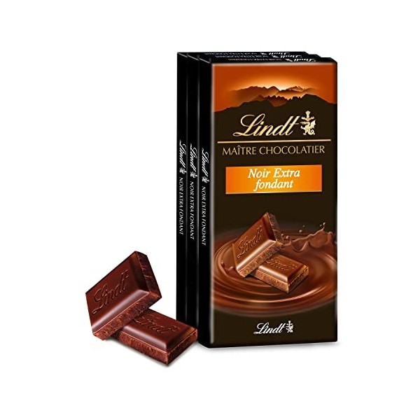 Lindt - Tablette Extra Fondant MAITRE CHOCOLATIER - Chocolat Noir - 110g - Lot de 3