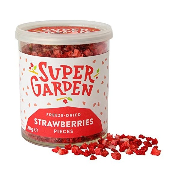 Super Garden Morceaux de fraises lyophilisées - 100% naturel pour végétaliens - sans sucre ajouté, additifs artificiels ni co