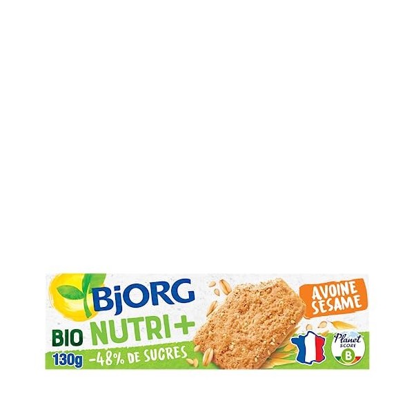 BJORG - Nutri + - Biscuits Avoine Nature - Biscuit Bio - Sans Huile de Palme - Lot de 6 Paquets de 130 g
