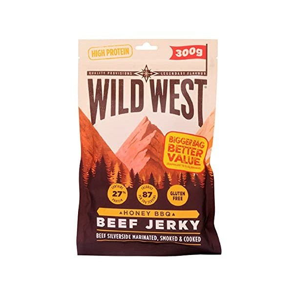 Wild West Beef Jerky, 300g Original, high Protein Viande séchée, Beef Jerky Snack protéiné, Bœuf séché