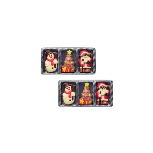 Confiserie Weibler | Figurines de Noël en chocolat au lait : 2 x Bonhomme de neige, 2 x Arbre et 2 x Père Noël - 60 Gr 