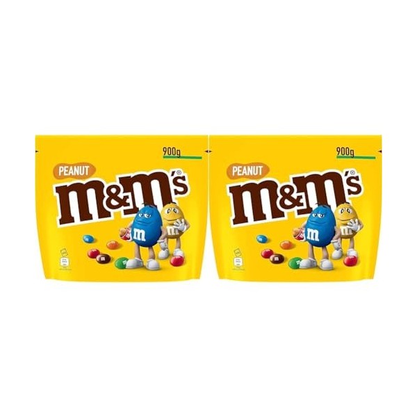 M&MS PEANUT - Bonbons chocolat au lait et cacahuètes - Sachet de 900g Lot de 2 