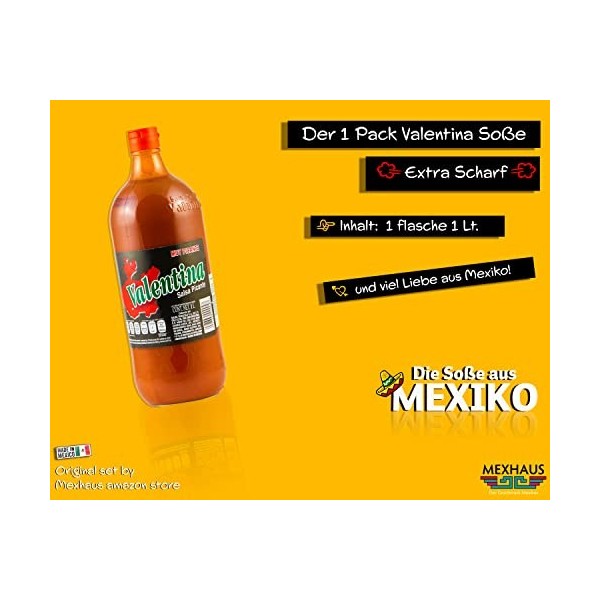 Valentina Sauce mexicaine chaude et épicée - 1 l, sans gluten, sans gras et sans sucre, Viva México Collection by Mexhaus