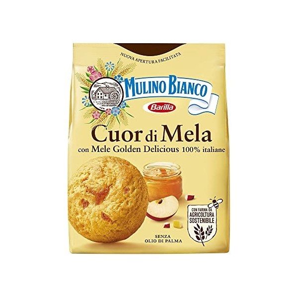 Mulino Bianco, Cuor di Mela, Biscuit sablés avec confiture de pomme 100% italienne et fabriqués avec de la farine issue de l