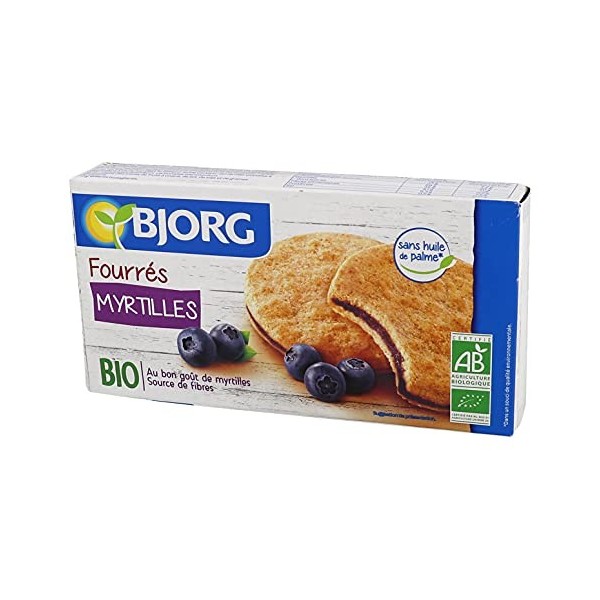 Bjorg Fourrés Myrtilles - Biscuits Bio – Source de fibres - 175 g - Lot de 6 boîtes de 6 biscuits