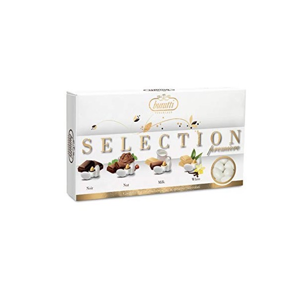 Buratti Confetti Dragées à lamande Recouverte de Chocolat Tendresses Sélection 1 Kg -noir, noisette, lait et blanc