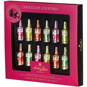Anthon Berg Lot de 12 bouteilles de chocolat liqueurs – 187 g de chocolat noir avec garnitures de cocktail liquides cocktail