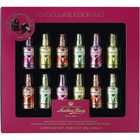 Anthon Berg Lot de 12 bouteilles de chocolat liqueurs – 187 g de chocolat noir avec garnitures de cocktail liquides cocktail