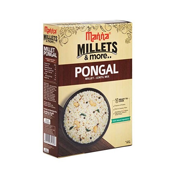 Manna Ready to Cook Millet Pongal Pack of 2 180g Each 100% Natural Ingredients No Preservatives No Artificial Flavours &Col