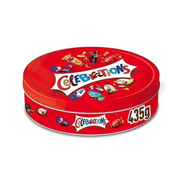 CELEBRATIONS - Boîte cadeau en métal avec assortiment de minis chocolats SNICKERS, TWIX, MARS, MALTESERS, BOUNTY et autres - 