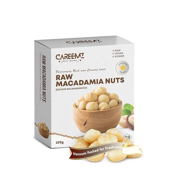 CAREEMZ Noix de macadamia crues, sans saveur, les meilleures collations gastronomiques du Malawi, nutritives et respectueuses