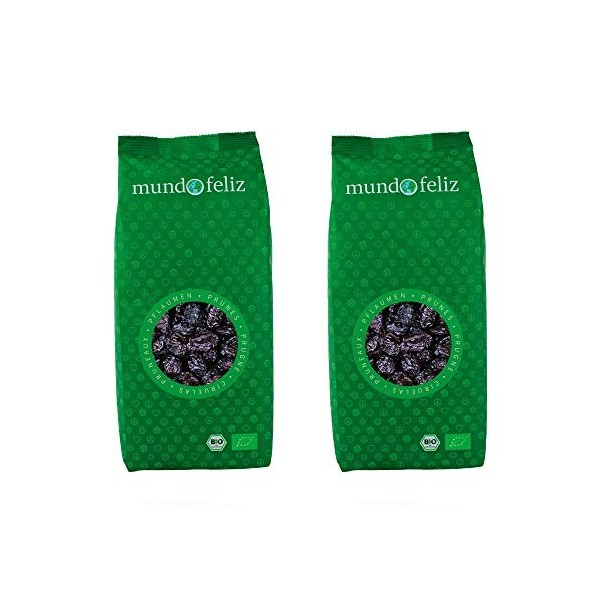 Mundo Feliz - Lot de 2 sachets de prunes séchées bio dénoyautées, 2 x 500 g