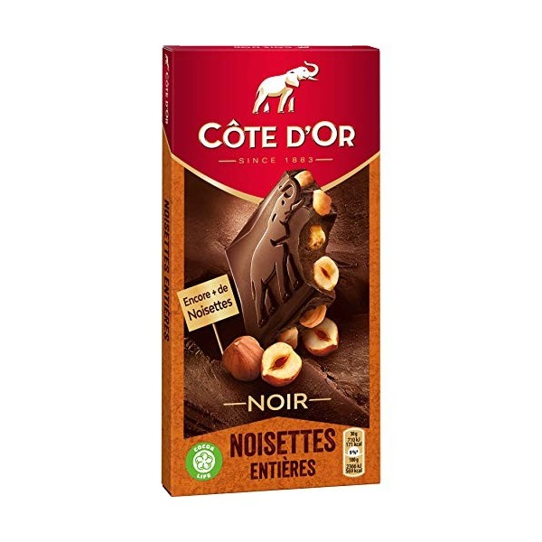 Côte Dor Tablette de Chocolat Noir Noisettes Entières 180 g