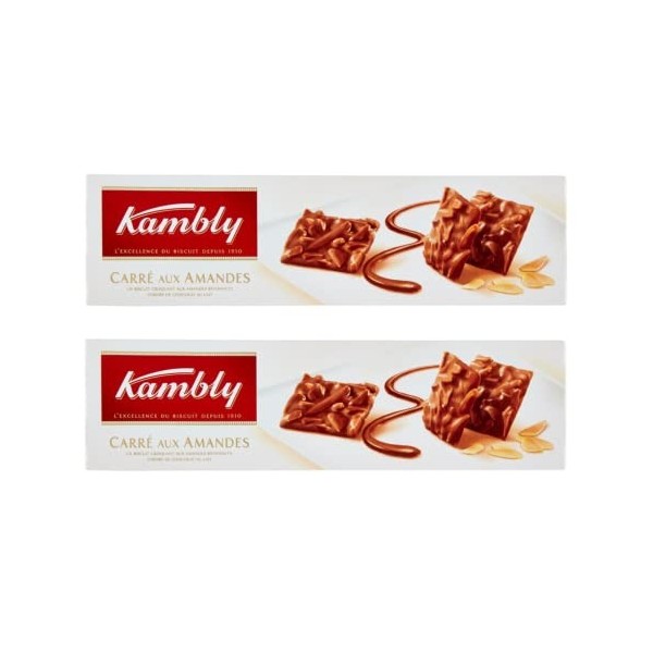 Kambly® | Carrè Mandorle & Cioccolato | Pasticcini con Pezzi di Mandorle | Scatole Biscotti Regalo - 2 x 80 Gr | Biscotti Reg