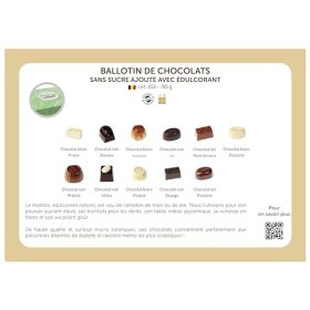 Kadodis - Cacao Désir - Ballotin de 16 chocolat sans sucre ajouté 195 g - Faible en calorie, riche en fibres, indice glycémiq