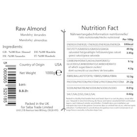 Seba Garden Amandes de Californie crues et naturelles en sachets hermétiques 1 kg