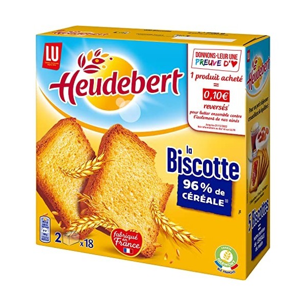Heudebert - Biscottes aux Céréales Nature - Idéal pour le Petit-Déjeuner - Lot de 4 Boîtes de 2 Sachets avec 36 Biscottes 29