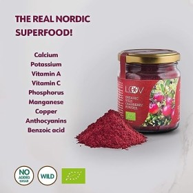 Poudre de canneberge bio sauvage de LOOV marc , 100 g, riche en antioxydant et phytonutriment, fait de peau et pépin de baie