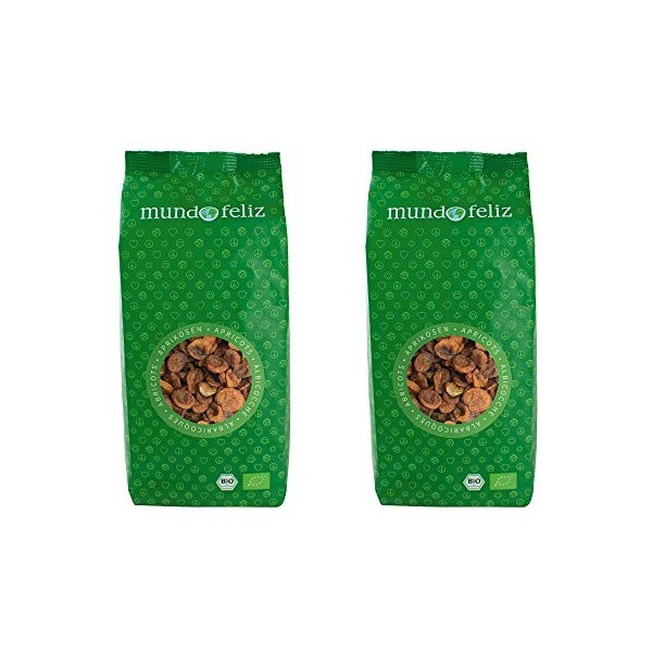 Mundo Feliz - Lot de 2&nbsp;sachets dabricots séchés bio à noyaux, 2&nbsp;x&nbsp;500&nbsp;g
