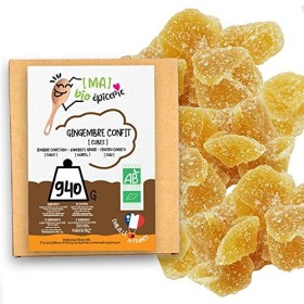 [MA] bio-épicerie | Gingembre confit BIO en cubes | 940G | Sachet vrac | Certifié biologique | Fruit confit | Sans conservate