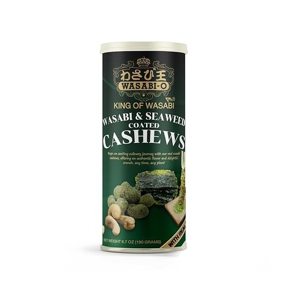 WASABI-O Noix de cajou enrobées dalgues et de véritables noix de cajou de 200 ml, délicieux croquant, collation gourmande au