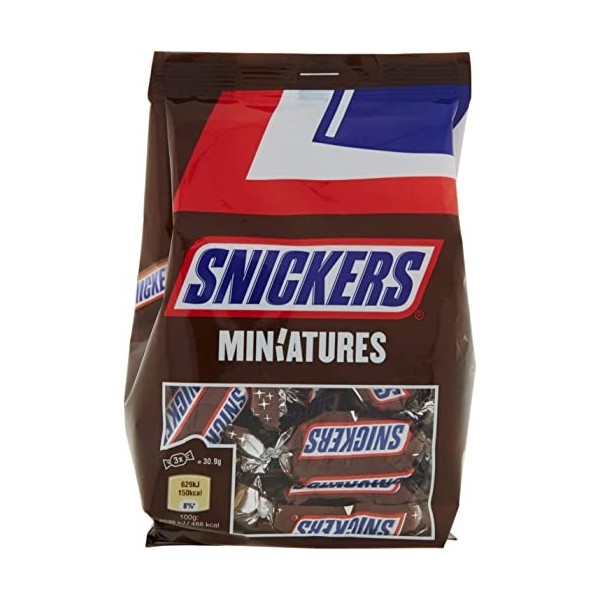 4 x Mars Italia, Snickers Mini Miniatures Chocolat au lait farci avec caramel et arachides grillées 130 g [4 paquets]